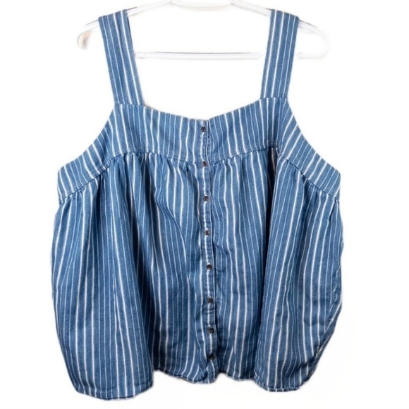 Old Navy Denim Blue White Stripe Women’s Large L Chambray Summer Tank Top EUC - Picture 1 of 7